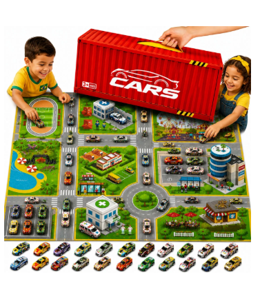 Maleta 48 Carrinhos Tapete de Pista