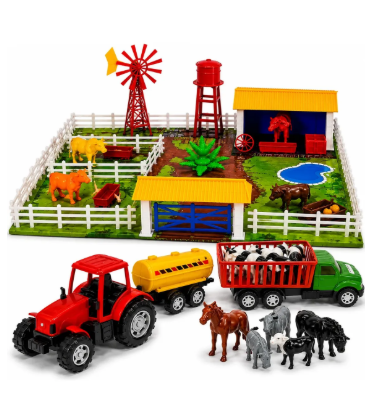 Kit Fazendinha Completa Trator Caminhão Boiadeiro Animais Colorido